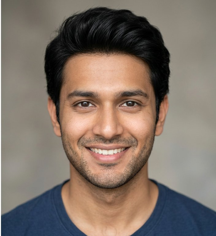 After hair wig - young Indian man confident smile